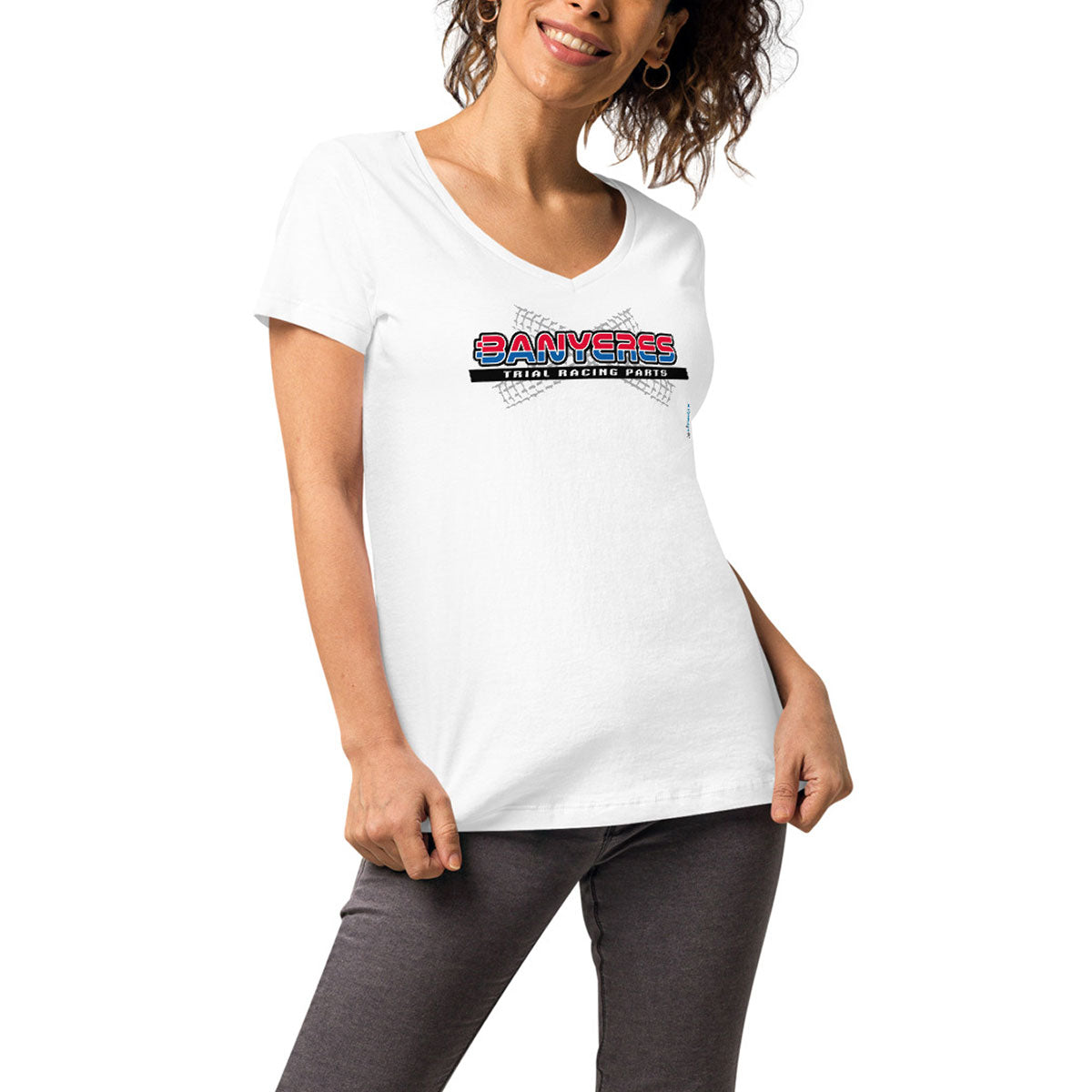 BANYERES TRIAL RACING PARTS · Camiseta m/corta·cuello pico·Mujer · Medium·Blanco-153a