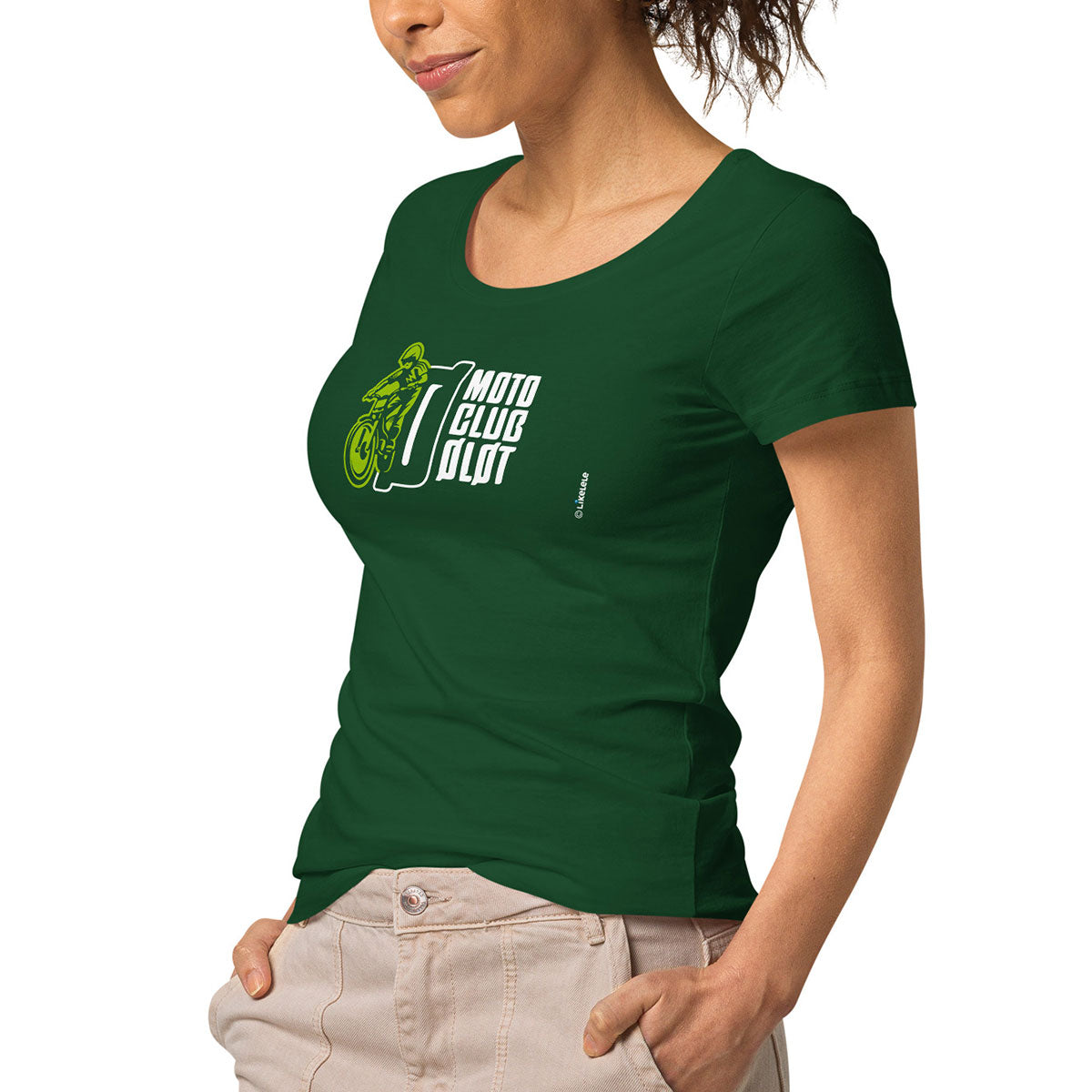 MOTO CLUB OLOT · Camiseta m/corta·cuello ancho·Mujer · Medium·Verde2-127c