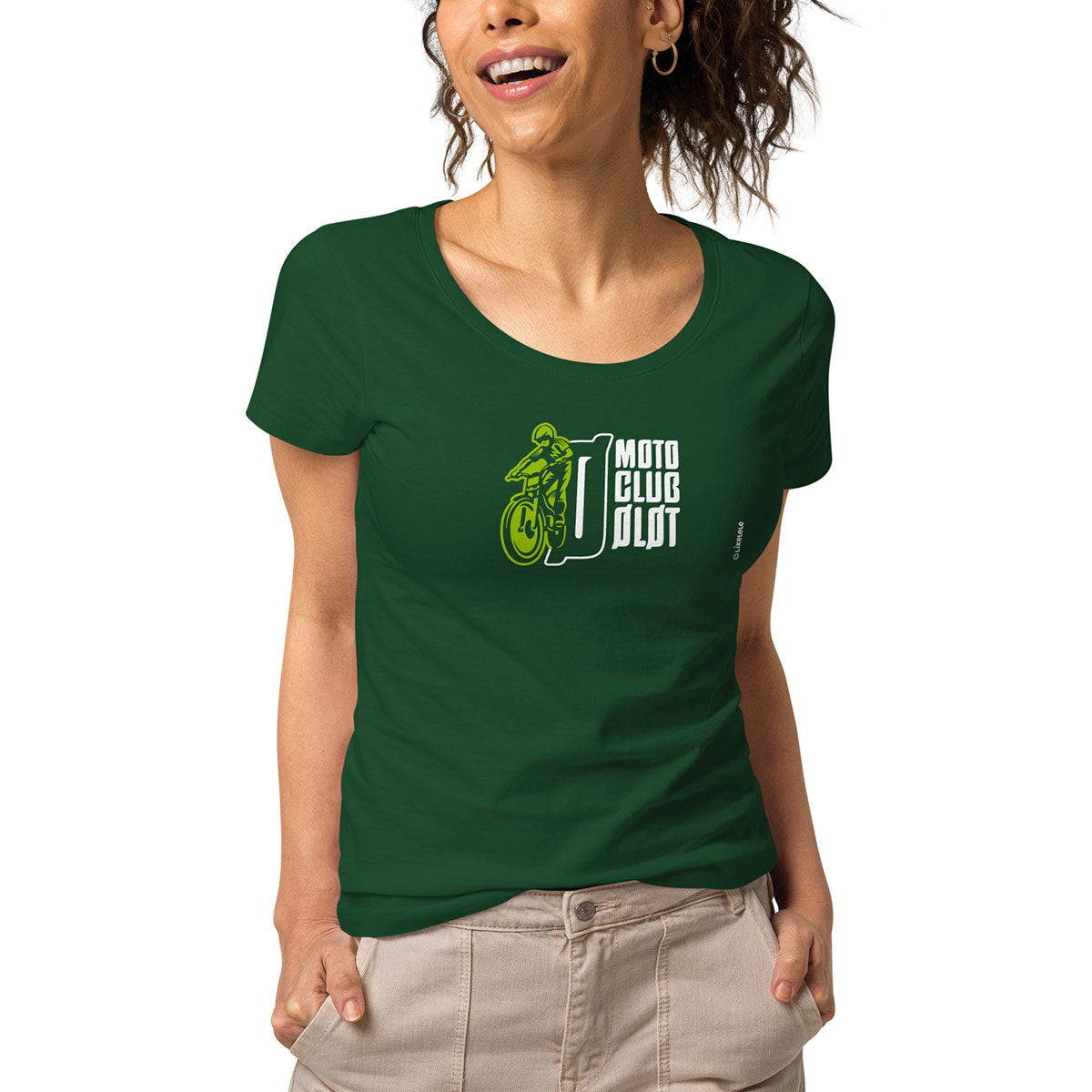 MOTO CLUB OLOT · Camiseta m/corta·cuello ancho·Mujer · Medium·Verde2-127c