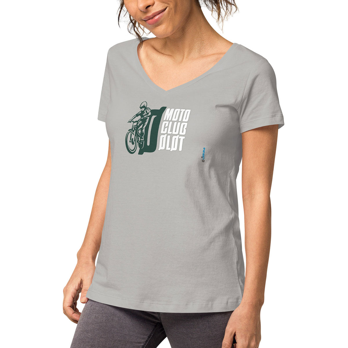 MOTO CLUB OLOT · Camiseta m/corta·cuello pico·Mujer · Medium·Gris1-126b