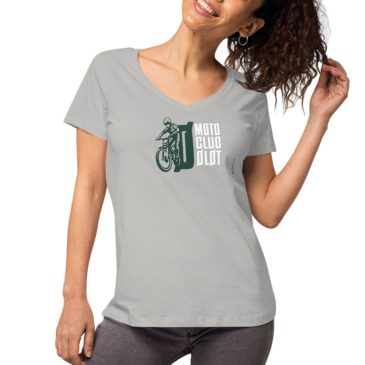 MOTO CLUB OLOT · Camiseta m/corta·cuello pico·Mujer · Medium·Gris1-126b
