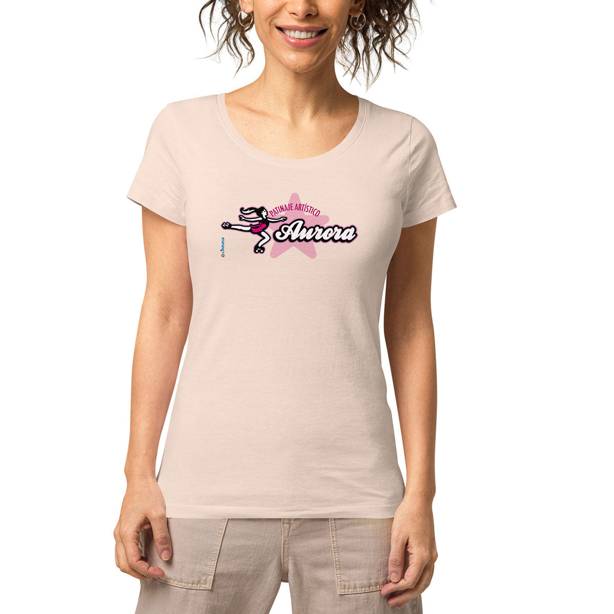 PATINAJE ARTÍSTICO AURORA · Camiseta m/corta·cuello ancho·Mujer · Medium·Rosa-137a