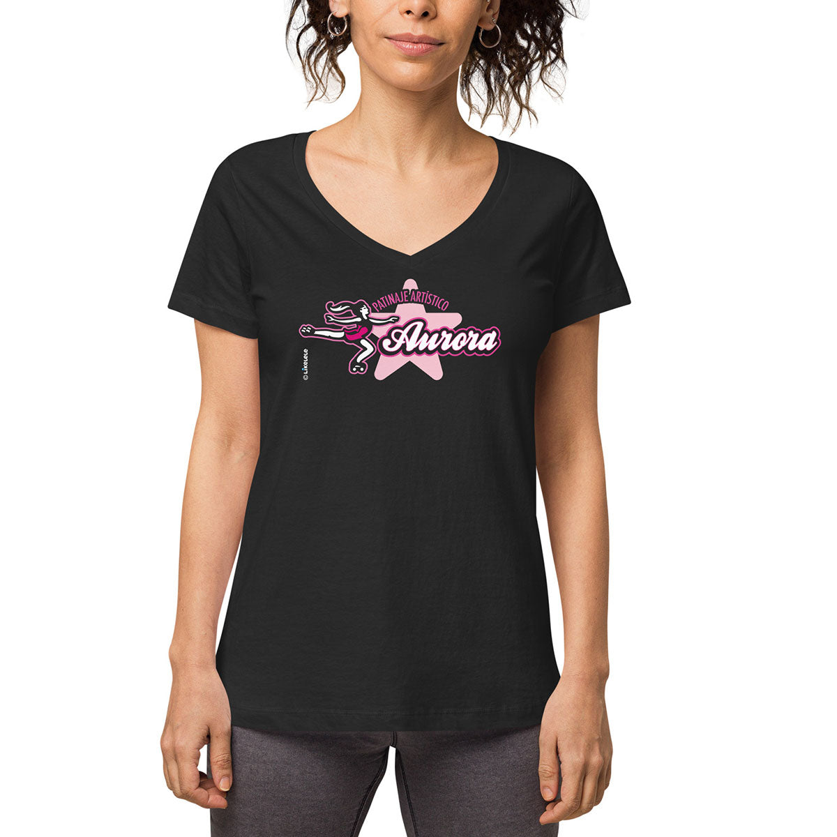 PATINAJE ARTÍSTICO AURORA · Camiseta m/corta·cuello pico·Mujer · Medium·Negro-138c