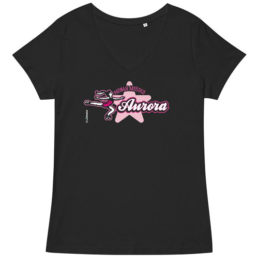 PATINAJE ARTÍSTICO AURORA · Camiseta m/corta·cuello pico·Mujer · Medium·Negro-138c