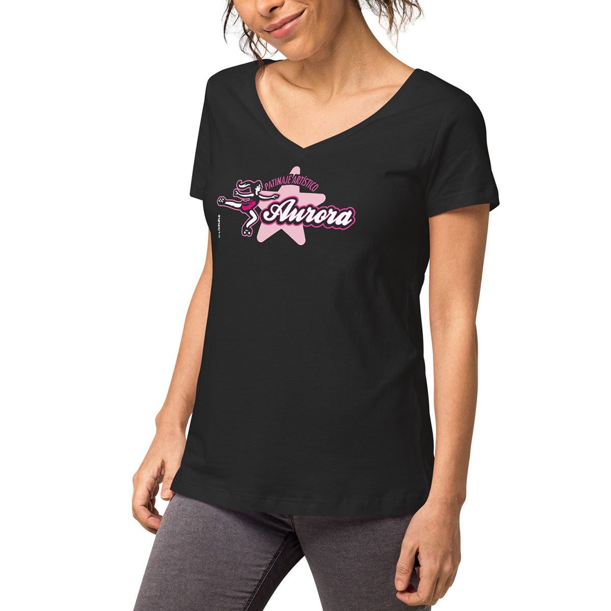 PATINAJE ARTÍSTICO AURORA · Camiseta m/corta·cuello pico·Mujer · Medium·Negro-138c