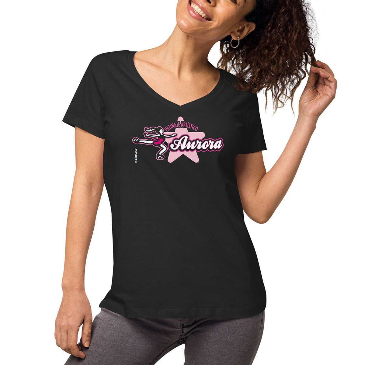 PATINAJE ARTÍSTICO AURORA · Camiseta m/corta·cuello pico·Mujer · Medium·Negro-138c