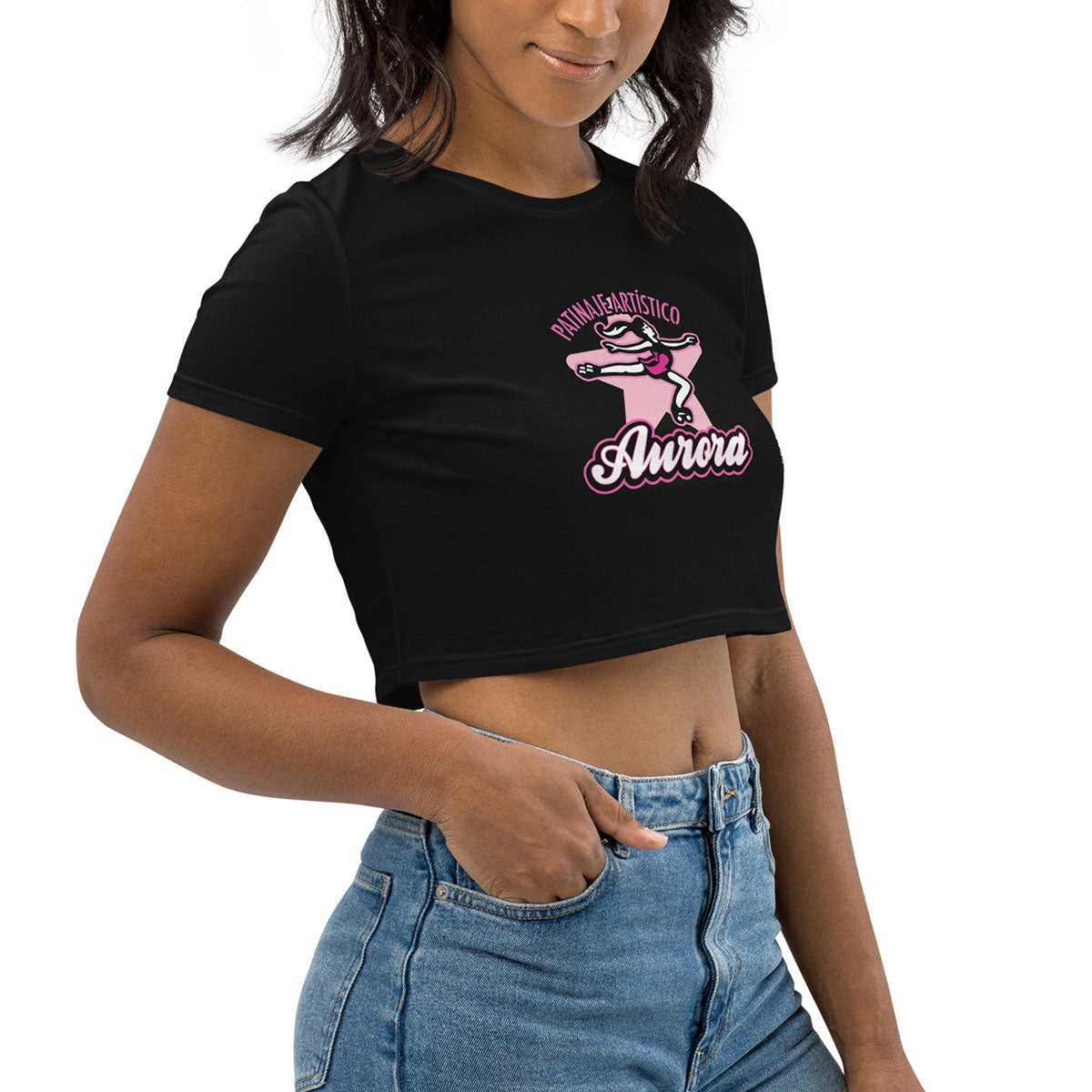 PATINAJE ARTÍSTICO AURORA · Crop Top m/corta·Mujer · Medium·Negro-134c