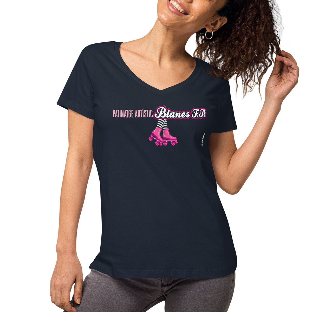 PATINATGE ARTÍSTIC BLANES FP · Camiseta m/corta·cuello pico·Mujer · Medium·Navy-143c