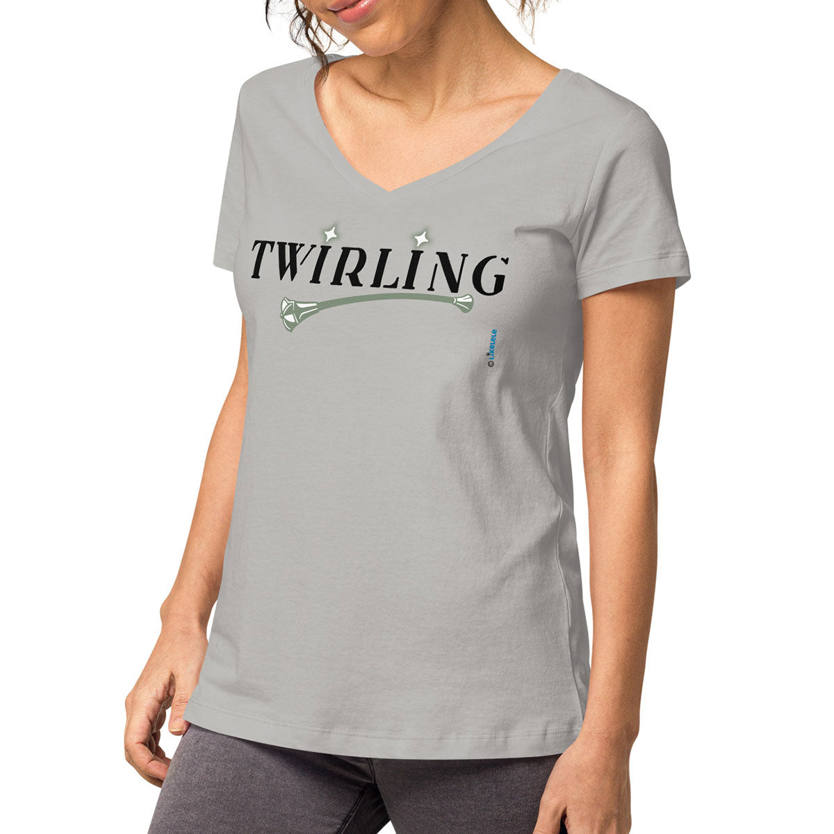 TWIRLING · Camiseta m/corta·cuello pico·Mujer · Medium·Gris1-117b