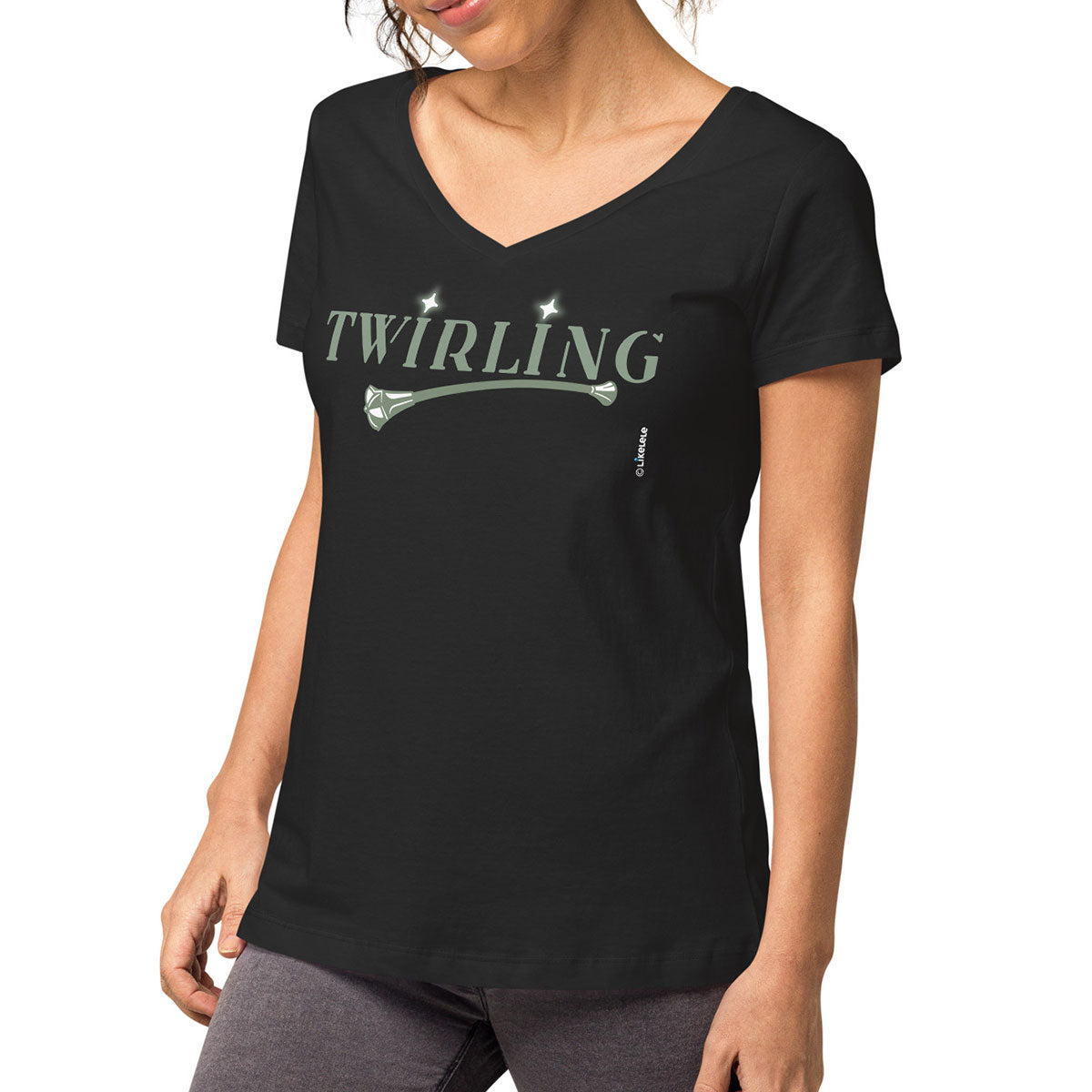 TWIRLING · Camiseta m/corta·cuello pico·Mujer · Medium·Negro-117c