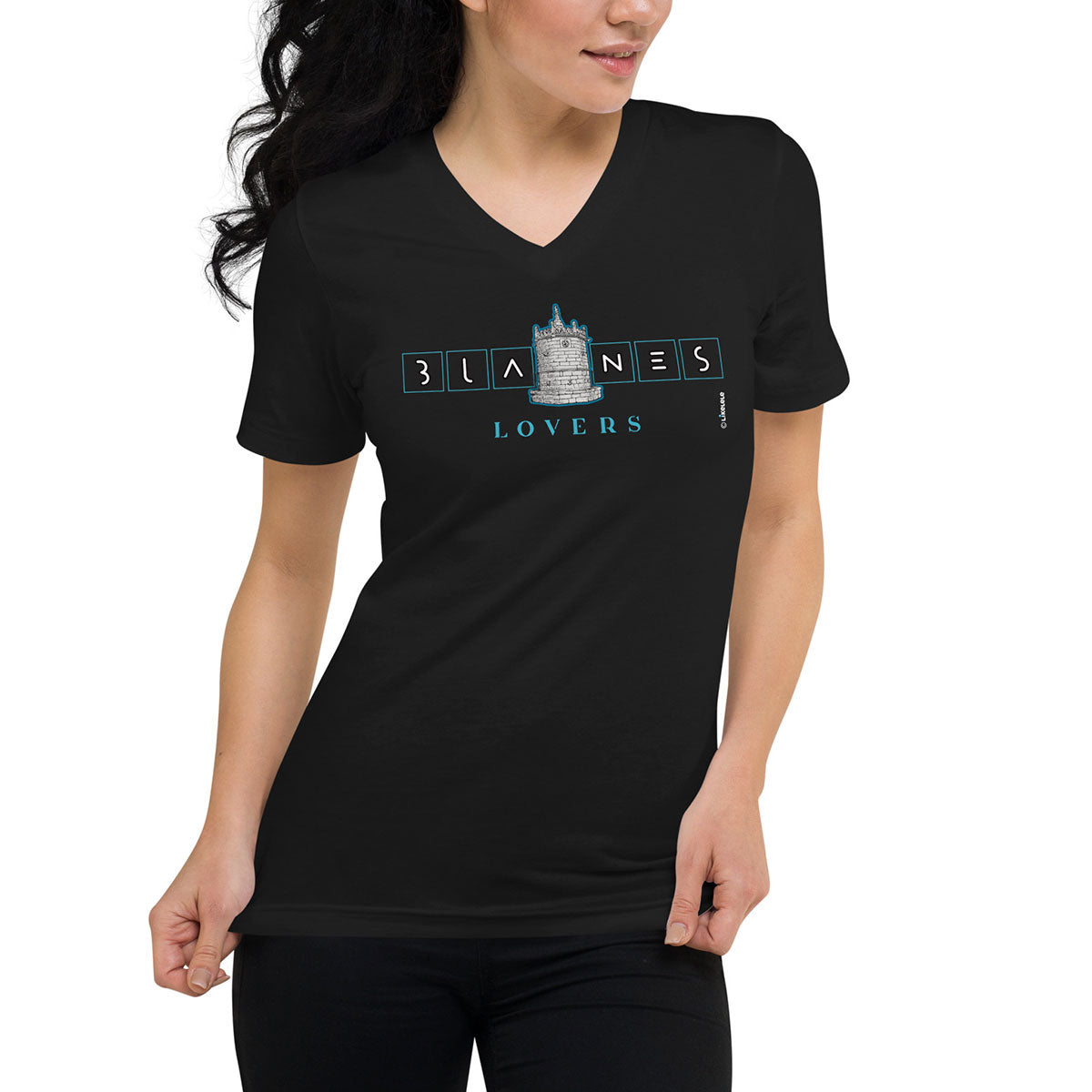 [474] BLANES Font Gòtica · Camiseta m/corta cuello de pico · Unisex · MEDIUM · Black