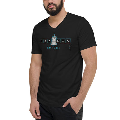 [474] BLANES Font Gòtica · Camiseta m/corta cuello de pico · Unisex · MEDIUM · Black