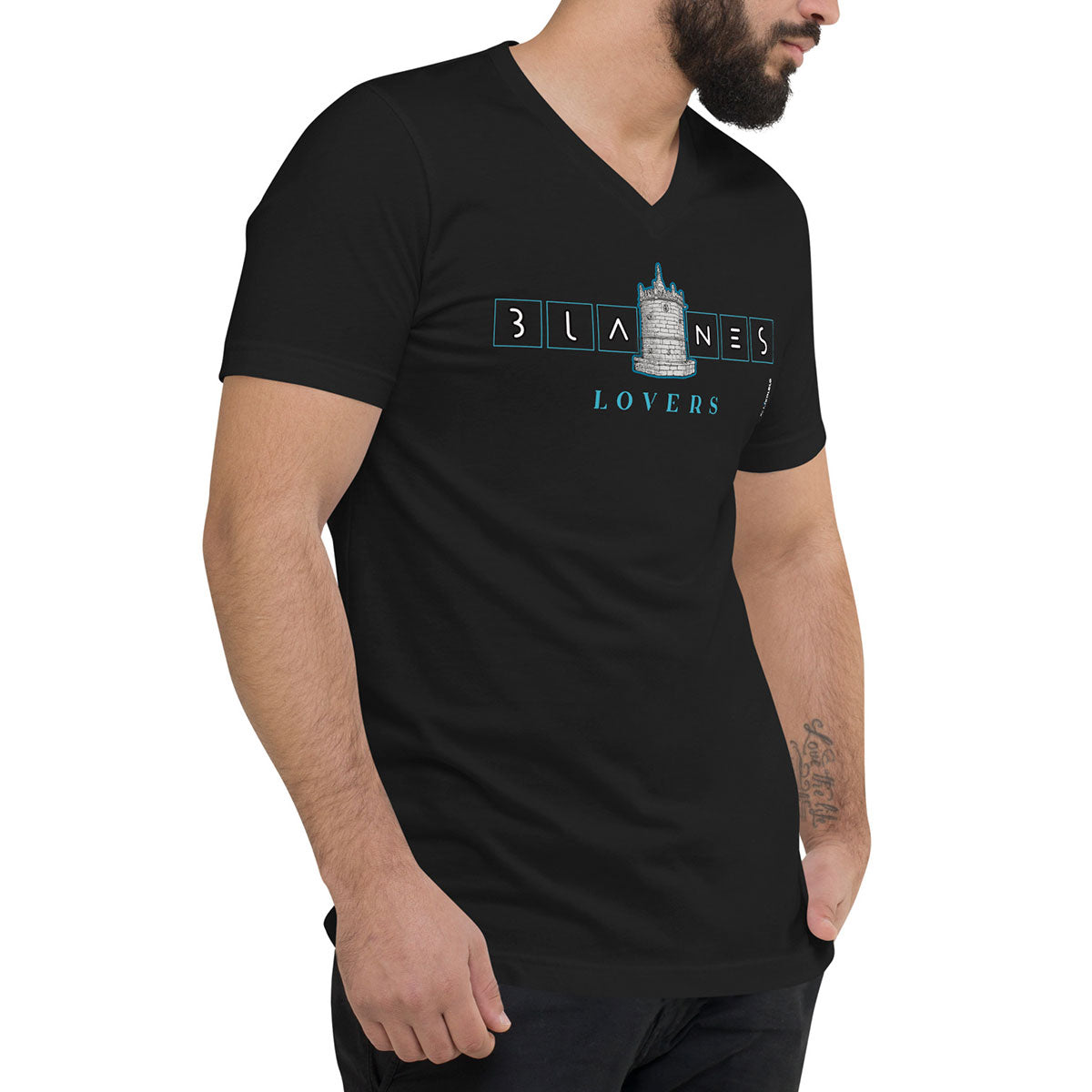 [474] BLANES Font Gòtica · Camiseta m/corta cuello de pico · Unisex · MEDIUM · Black