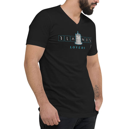 [474] BLANES Font Gòtica · Camiseta m/corta cuello de pico · Unisex · MEDIUM · Black