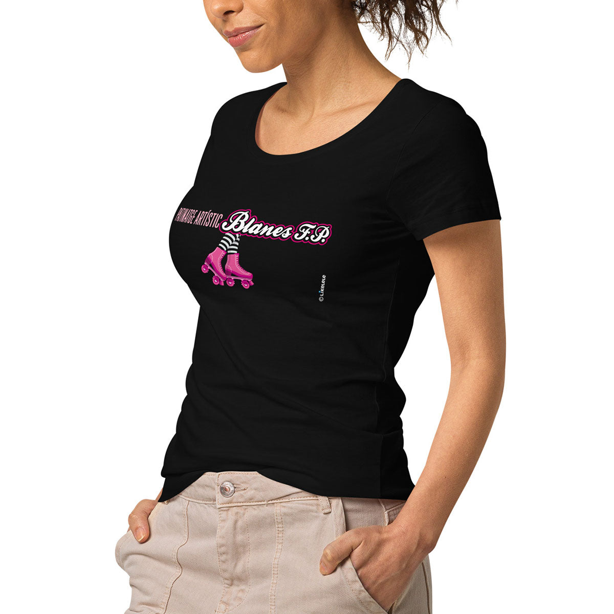 PATINATGE ARTÍSTIC BLANES FP · Camiseta m/corta·cuello ancho·Mujer · Medium·Negro-144c