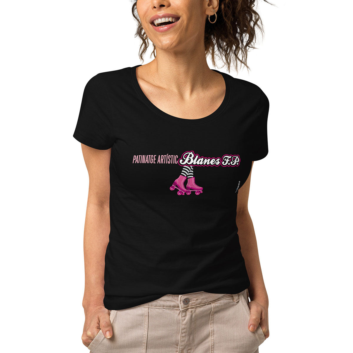 PATINATGE ARTÍSTIC BLANES FP · Camiseta m/corta·cuello ancho·Mujer · Medium·Negro-144c