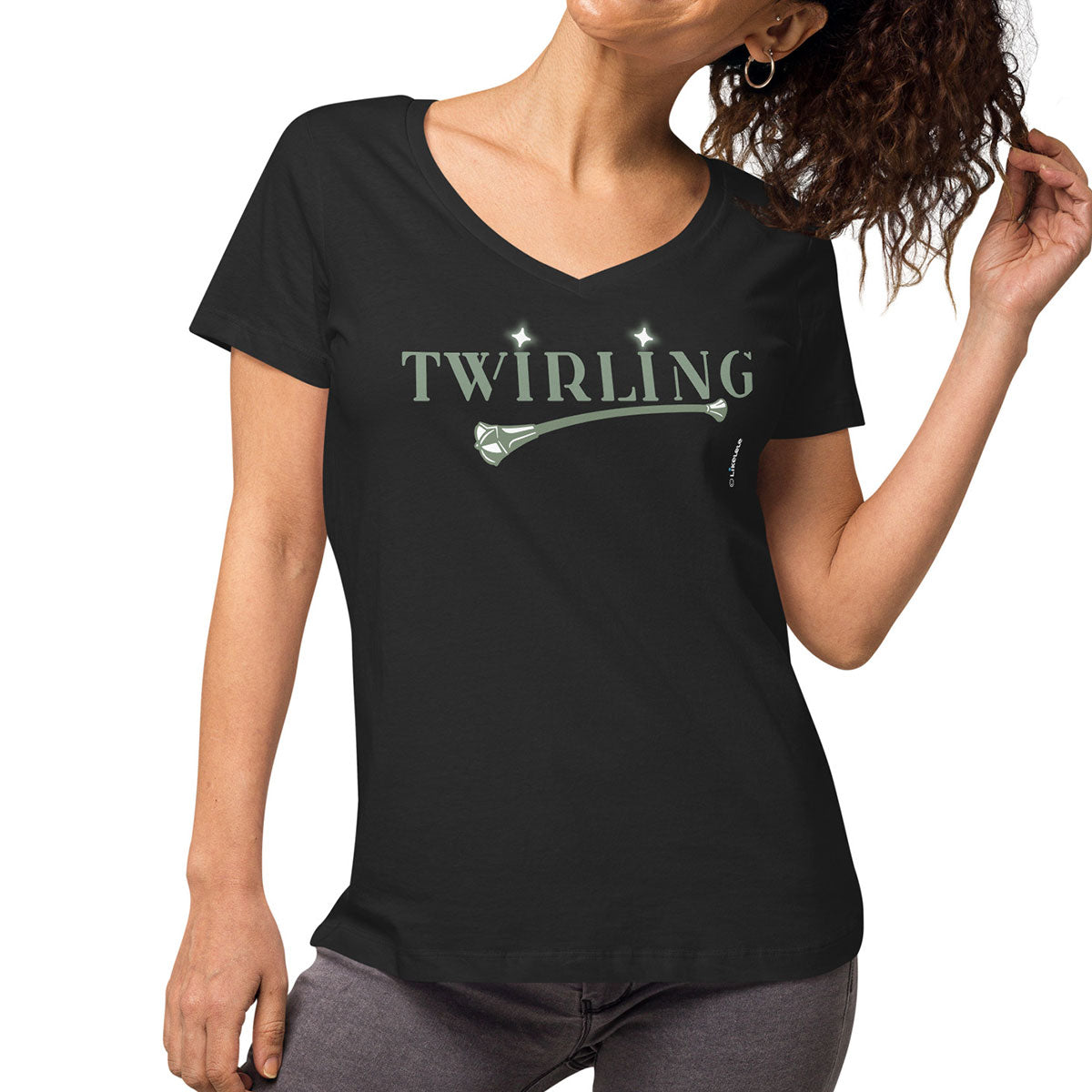 TWIRLING · Camiseta m/corta·cuello pico·Mujer · Medium·Negro-117c